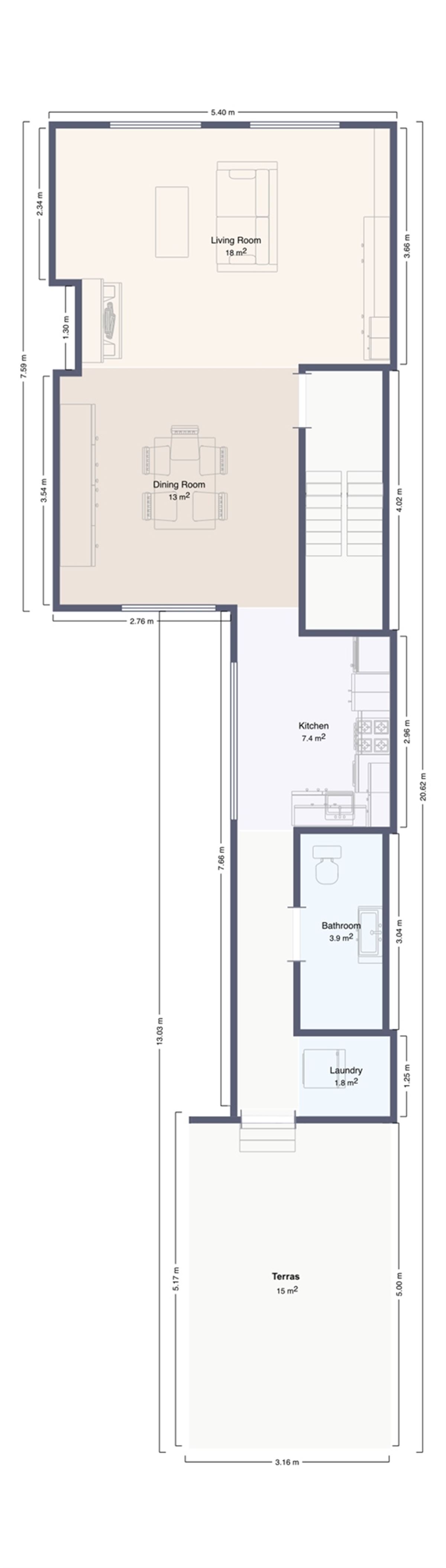 Appartementsgebouw met 2 appartementen en tuin.