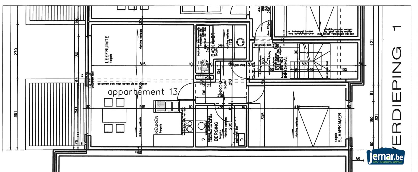 éénslaapkamerappertement met parking + berging in de kelder 